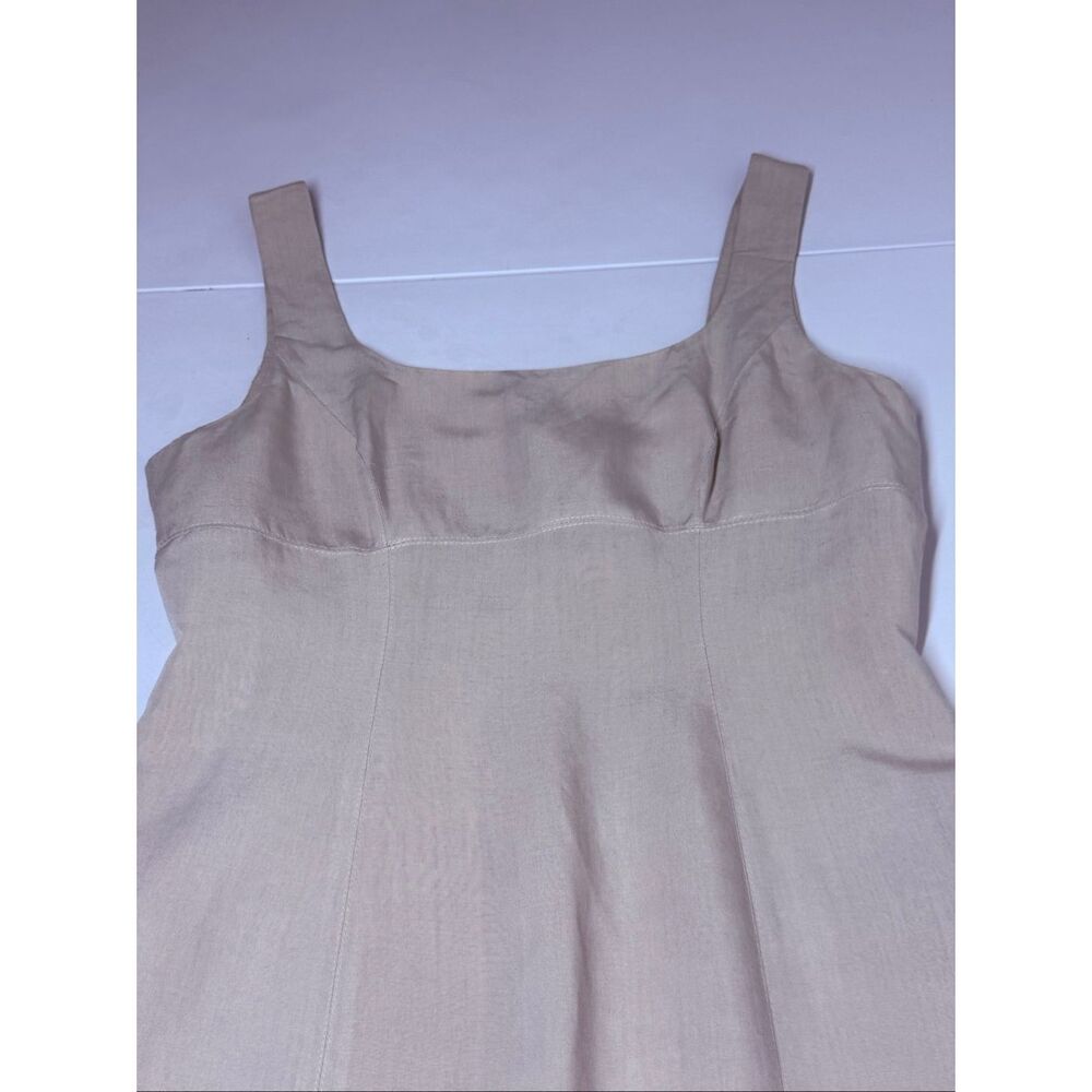 Perspective Beige Linen Blend Sheath Dress Sleeveless Square Neck EU 40 US 8 - Picture 7 of 13